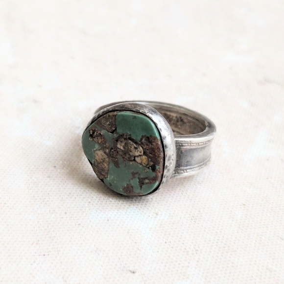 Vintage Sterling Silver Ring Turquoise Green 8.5 - Picture 4 of 13